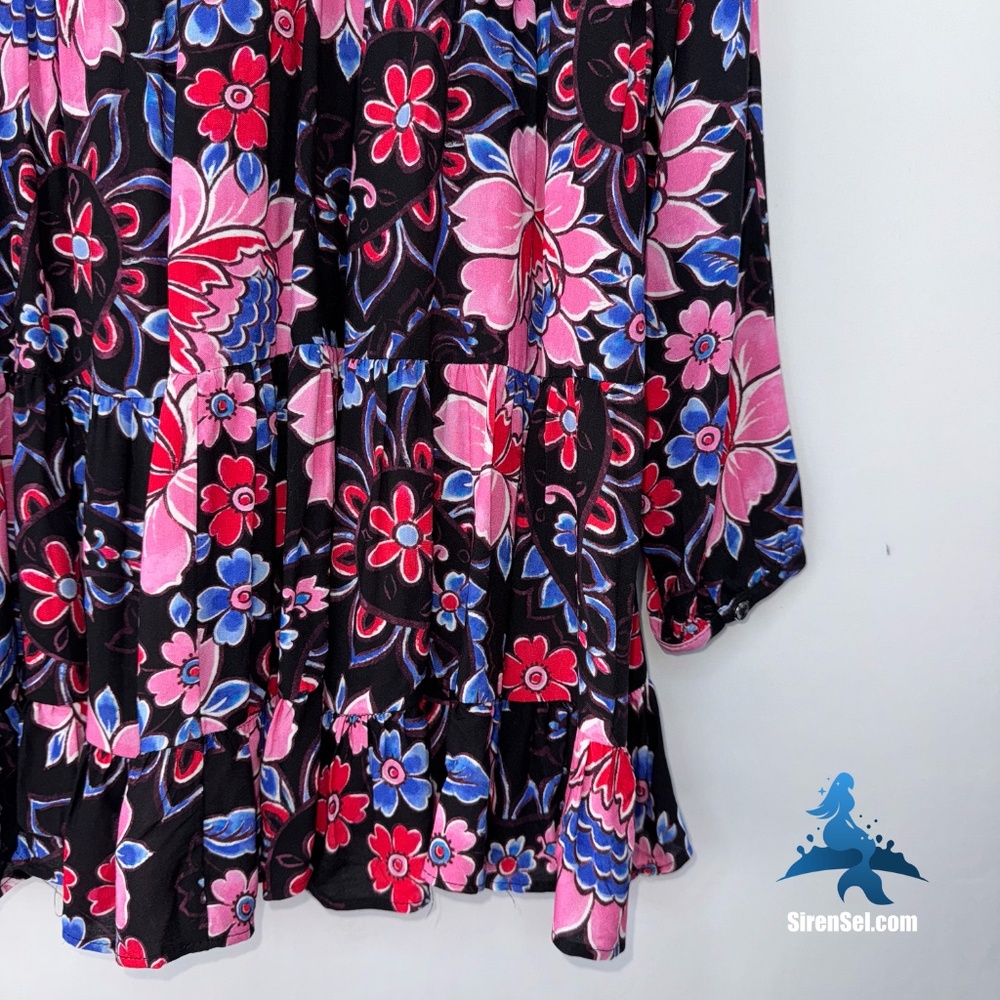 1127 NWT Zara Floral Tiered Shirt Dress Mini - L - Black Multicolor - Picture 14 of 16